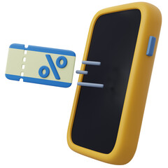 3D Mobile Phone with Discount Coupon Icon