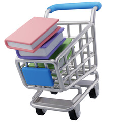 3D Shopping Cart with Books Icon