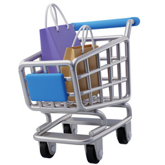 3D Shopping Cart with Bags Inside for E-commerce