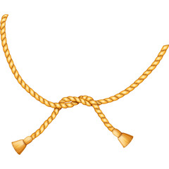 Golden Silk Ropes Tied in Various Intricate Knots on a Transparent White Background