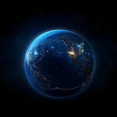 Fototapeta premium A globe with a network of lines and dots inside. Suitable for presentations and websites about globalization technology or the digital world. The image is ideal for illustrating global connectivity.