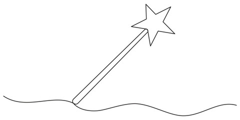 Magic wand continuous one line drawing. Decoration element. Perfect for invitations, fabric, textile, linens, posters, prints, banners. Editable stroke