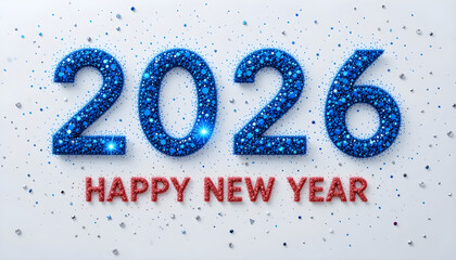 Blue glitter 2026 numbers and red glitter happy new year text image