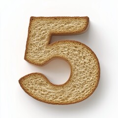 A number 5 shape bread slice, alphabet lettering, isolated white