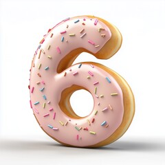 Number 6 shaped from donut texture snack for kids, isolated white