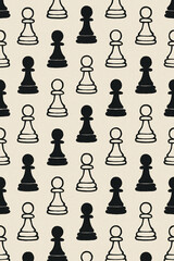 A seamless chess pawn pattern illustration background aligned in alternating rows on neutral ground