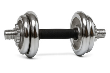 Fototapeta premium Adjustable chrome barbell with weight plates for fitness, strength training, and building muscle, on transparent background