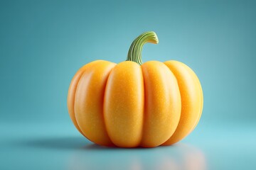 Bright orange pumpkin with a green stem against a soft blue background image