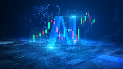 AI Technology and Data Analytics with Digital World Map Background