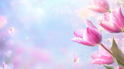 Enchanting tulips bloom amidst dreamy pastel hues and whimsical bokeh