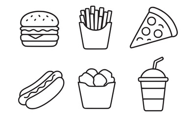 Line Art Fast Food Icons Collection