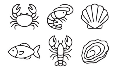 Seafood Line Art Icons Collection