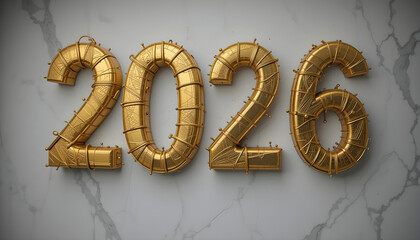 Golden 2026 numbers with intricate patterns on marble surface year