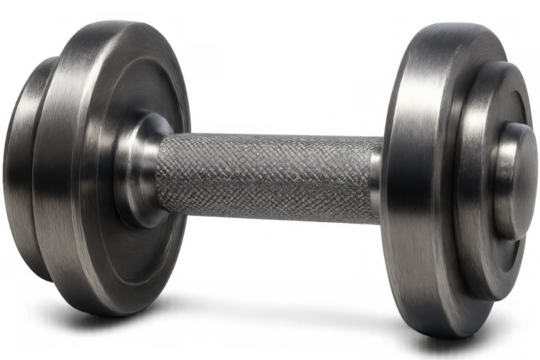 Cast iron dumbbell for physical workout, bodybuilding, and exercise, representing health and wellness