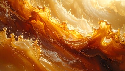 Flowing, fluid abstract of a swirling golden-brown, light-filled cascade