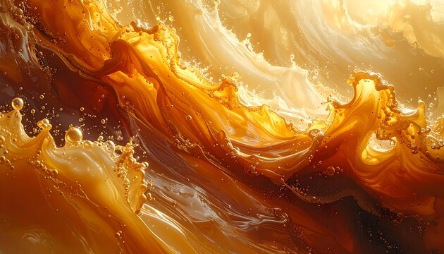 Flowing, fluid abstract of a swirling golden-brown, light-filled cascade