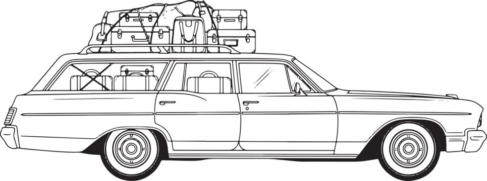 Vintage station wagon loaded for a road trip adventure