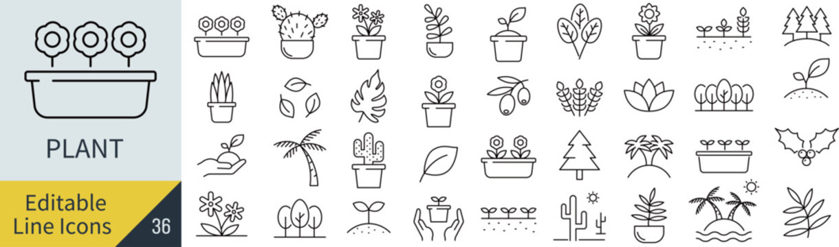 線の編集ができる植物に関するアイコンセット（アウトライン化していない）
