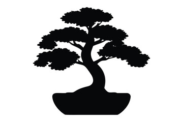 Black bonsai tree silhouette,  Bonsai tree vector illustration