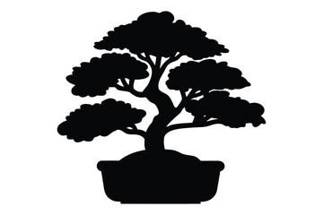 Black bonsai tree silhouette,  Bonsai tree vector illustration