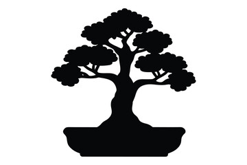 Black bonsai tree silhouette,  Bonsai tree vector illustration