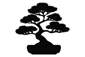 Black bonsai tree silhouette,  Bonsai tree vector illustration