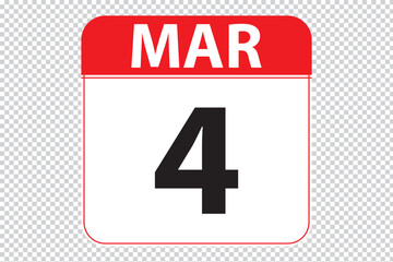 March 4 dates calendar icon.  simple and modern calendar icon on white background.