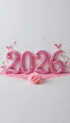 Pink glitter 2026 numbers with rose and leaves image