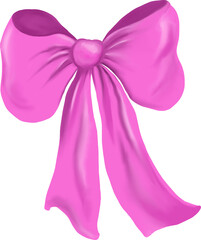 pink ribbon bow isolated, elegant satin silk bow with soft shading and realistic fabric texture for design projects, holiday cards, packaging, gift decoration and festive graphic