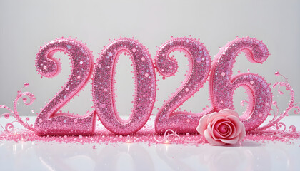 Pink Glitter Numbers 2026 with Rose and Swirls image