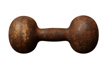 Rusty vintage dumbbell representing aging strength, old workout equipment, and endurance on transparent background