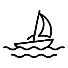 A simple line drawing of a sailboat on water represented by two wavy lines