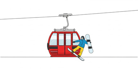 Cable car and snowboarder – flat winter sport illustration