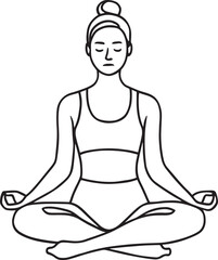 Woman meditating in lotus pose line drawing