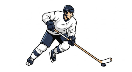Ice hockey player in action with stick and puck illustration