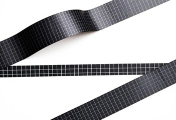 Black electrical tape with a precisely printed grid pattern on a neutral background, surface, measuring tape
