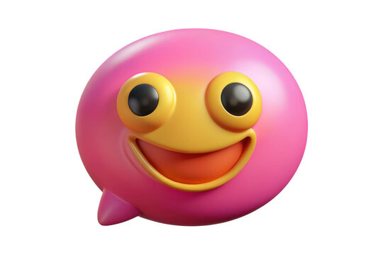 Cute pink blob emoji with big eyes and a happy smile, cartoon character, 3d render, mascot, isolated on transparent background