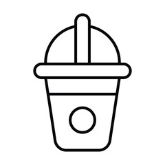 An outline of a beverage cup with a straw and a lid with a round element