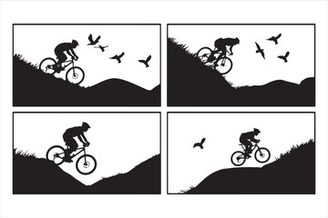 Mountain Biker Silhouette Set - Downhill Extreme Sport Action Vector Graphic