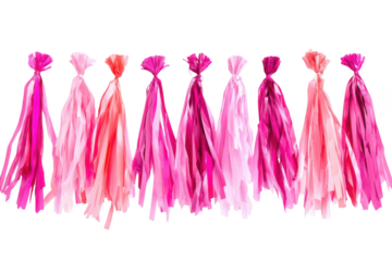 Pink party tassels decoration hanging garland celebration event birthday decoration elements isolated on transparent background