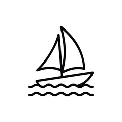 Black and white line art of a sailboat on rippling water
