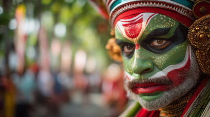Colorful Face of a Theyyam Performer at Cochin Carnival, India A Glimpse into Kerala's Rich Heritage and Vibrant Celebrations