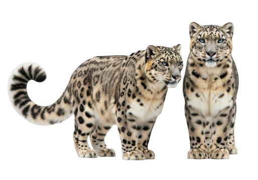 High-resolution snow leopard png image: realistic feline, wildlife, mammal, predator, animal stock photo, isolated on transparent background