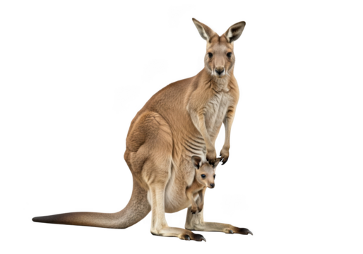 High resolution kangaroo mother with joey in pouch animal wildlife fauna australia mammal illustration image png isolated on transparent background