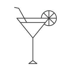 Cocktail in a martini glass with a slice of citrus and straw