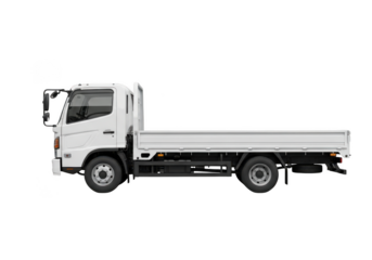 White flatbed truck vehicle transport delivery cargo hauling commercial automobile isolated on transparent background