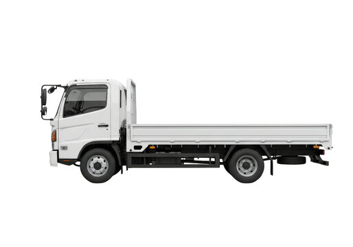 White flatbed truck vehicle transport delivery cargo hauling commercial automobile isolated on transparent background