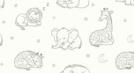 Minimalist safari animal seamless pattern vector illustration for nursery decor