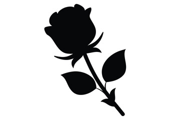 Rose flower with stem vector black silhouette isolated on transparent background