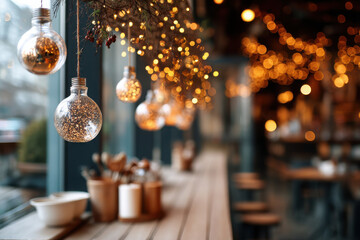 Creating a cozy christmas atmosphere with festive decorations and themed lights in a warm interior for holiday spirit
